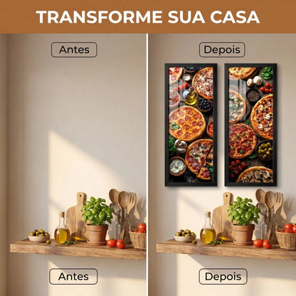 Kit 2 Quadros Verticais Pasta Italiana Vintage 18x45 cm com Moldura e Vidro — visualização 3