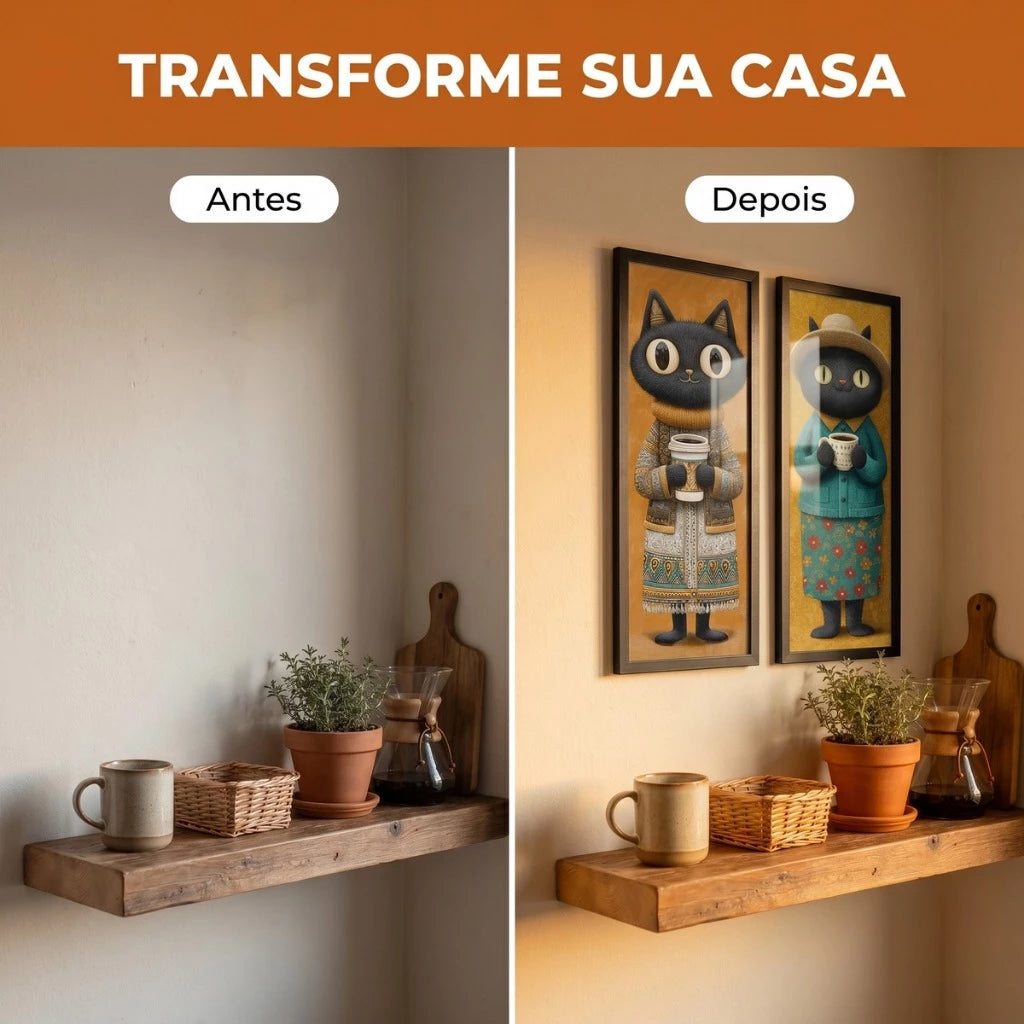 Kit 2 Quadros Verticais Gatos Tailandeses e Café 18x45 cm com Moldura e Vidro — visualização 3