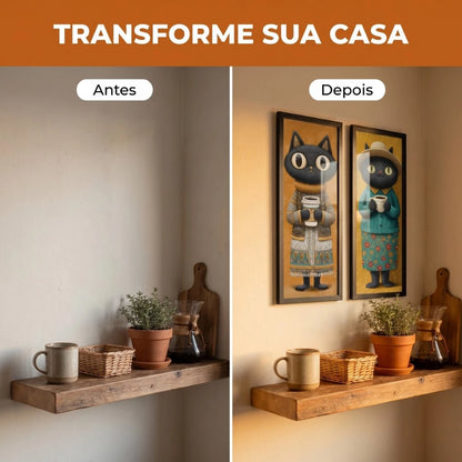Kit 2 Quadros Verticais Gatos Tailandeses e Café 18x45 cm com Moldura e Vidro — visualização 3