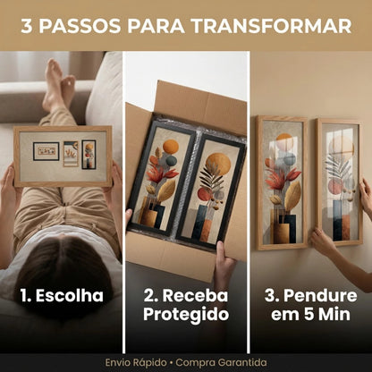 Kit 2 Quadros Verticais Vasos Boho 18x45 cm com Moldura e Vidro — visualização 3