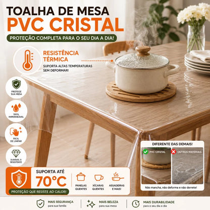 Toalha de Mesa Cristal NOXHome | PVC Impermeável Térmica 2 a 10 Lugares – Transparente