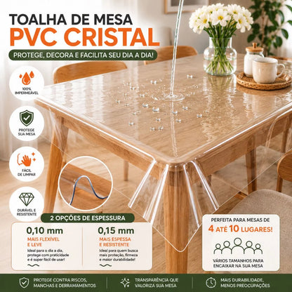 Toalha de Mesa Cristal NOXHome | PVC Impermeável Térmica 2 a 10 Lugares – Transparente