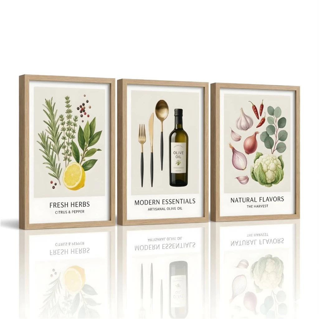 Trio Quadros Decorativos Cozinha Gourmet Ervas Aromáticas NOXHome