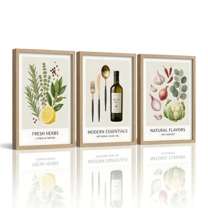 Trio Quadros Decorativos Cozinha Gourmet Ervas Aromáticas NOXHome