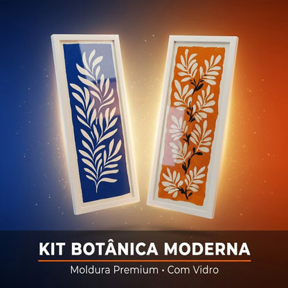 Kit 2 Quadros Verticais Folhagem Azul e Terracota 18x45 cm com Moldura e Vidro — visualização 2