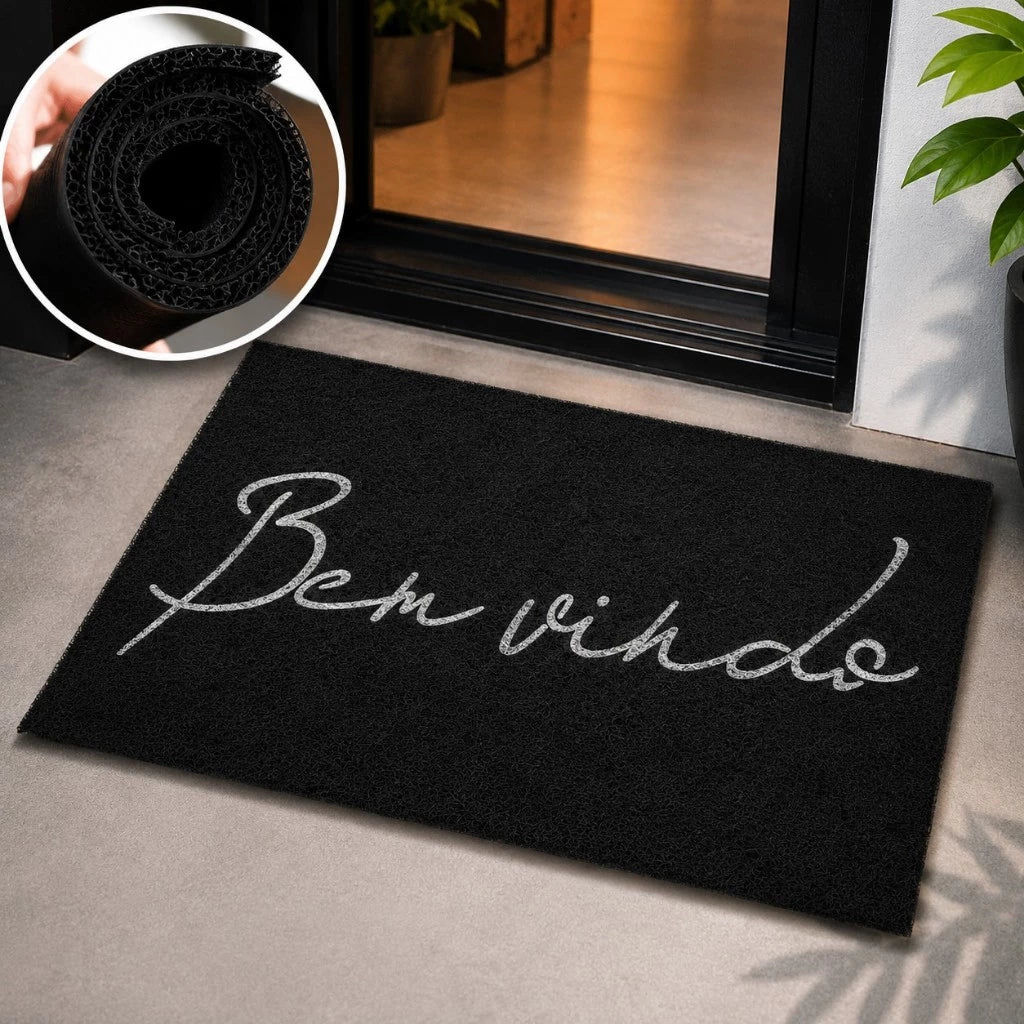 Tapete Capacho Bem-Vindo NOXHome | PVC Vinil Antiderrapante Lavável 40x60cm – Interno e Externo
