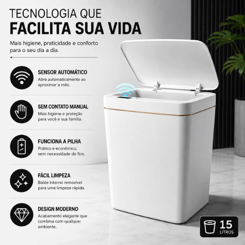 Lixeira Automática com Sensor NOXHome | Abertura Sem Toque IPX5 15L – Banheiro e Cozinha