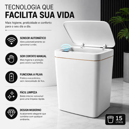 Lixeira Automática com Sensor NOXHome | Abertura Sem Toque IPX5 15L – Banheiro e Cozinha