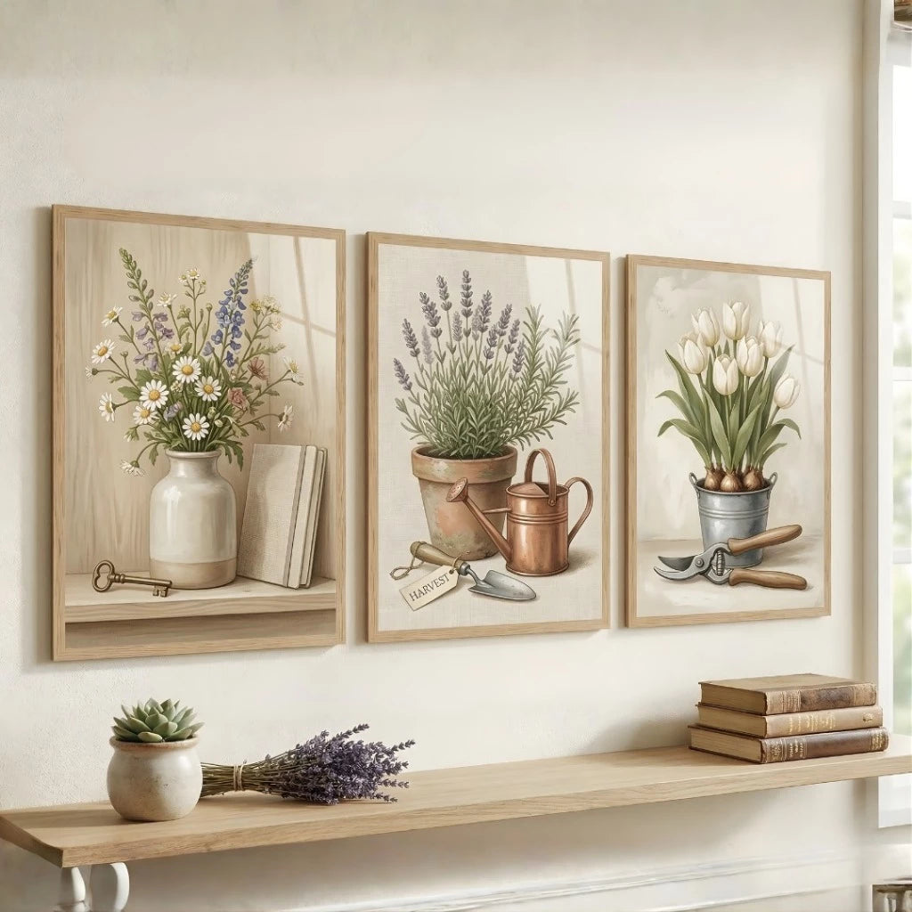 Trio de Quadros Decorativos Flores do Campo Vintage — visualização 2