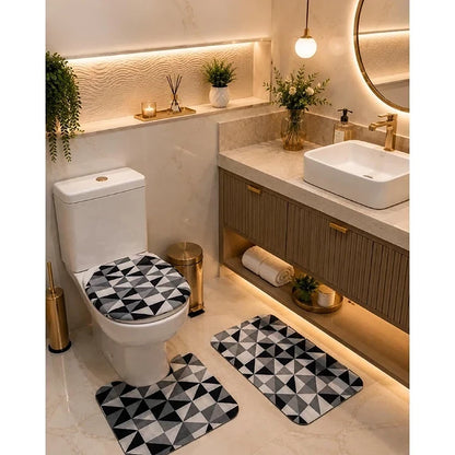 Kit Banheiro Completo NOXHome | 3 Tapetes Antiderrapantes + Saboneteira + Porta Sabonete Líquido – 5 Peças
