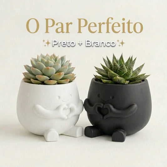 Kit Casal Vasos Decorativos NOXHome | Minimalista Preto e Branco – Par Fofo Romântico