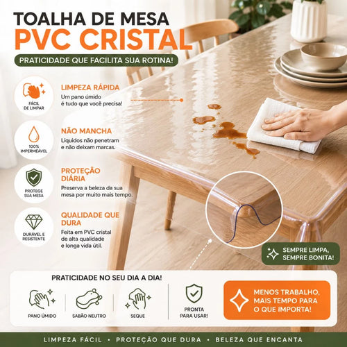 Toalha de Mesa Cristal NOXHome | PVC Impermeável Térmica 2 a 10 Lugares – Transparente
