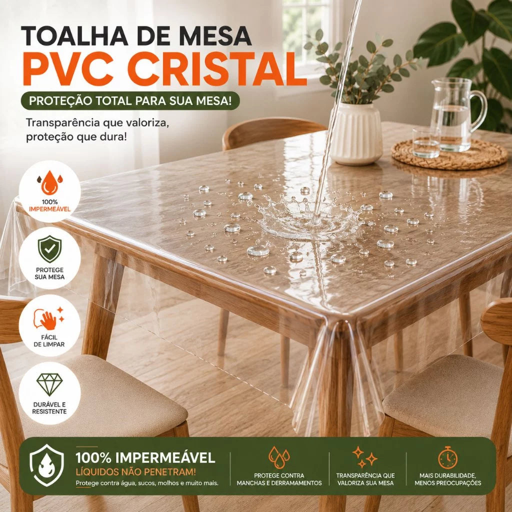 Toalha de Mesa Cristal NOXHome | PVC Impermeável Térmica 2 a 10 Lugares – Transparente