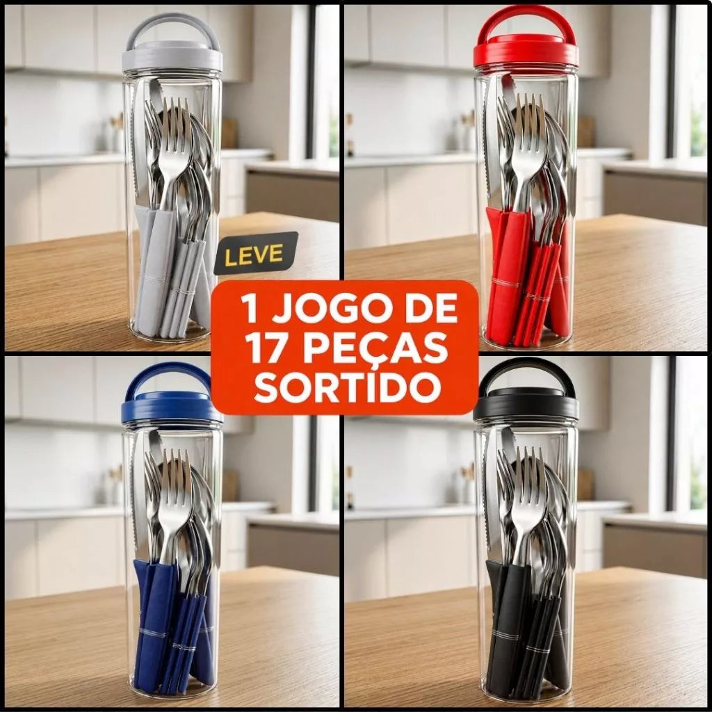 Jogo de Talheres Inox NOXHome | Cabos Anatômicos com Brinde – Kit 4, 17 ou 24 Peças