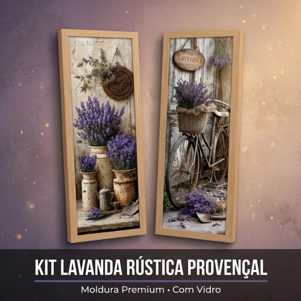 Kit 2 Quadros Verticais Lavandas da Provença 18x45 cm com Moldura e Vidro — visualização 2