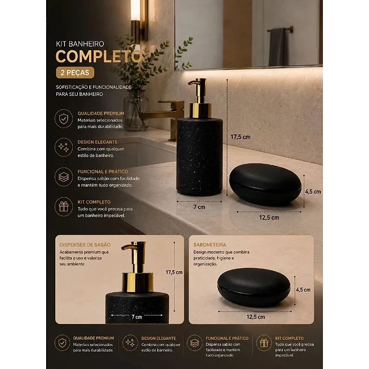 Kit Banheiro Completo NOXHome | 3 Tapetes Antiderrapantes + Saboneteira + Porta Sabonete Líquido – 5 Peças