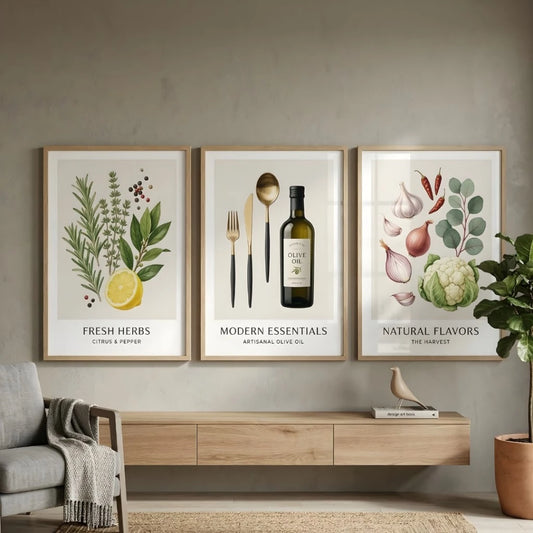 Trio Quadros Decorativos Cozinha Gourmet Ervas Aromáticas NOXHome