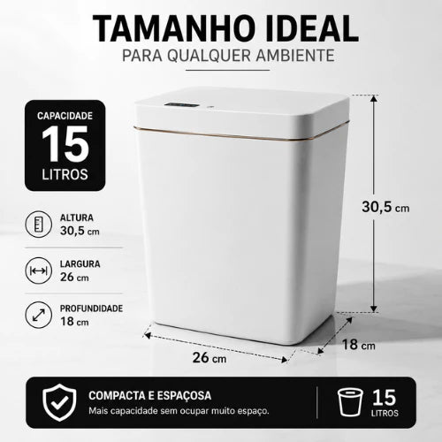 Lixeira Automática com Sensor NOXHome | Abertura Sem Toque IPX5 15L – Banheiro e Cozinha