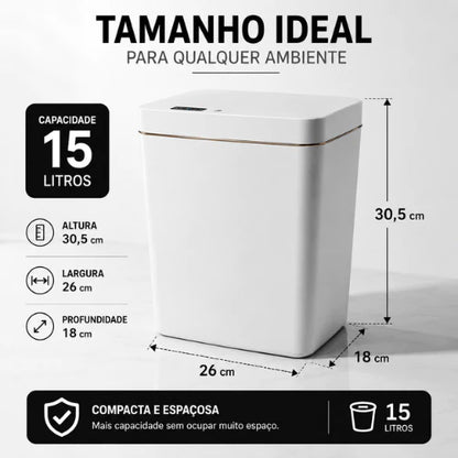 Lixeira Automática com Sensor NOXHome | Abertura Sem Toque IPX5 15L – Banheiro e Cozinha
