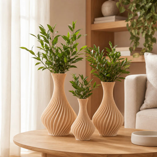 Kit Vasos Decorativos Espiral NOXHome | Design Moderno Minimalista – Trio 3 Peças