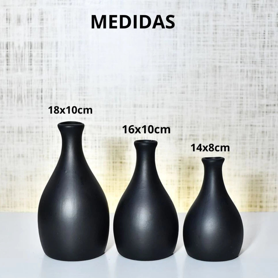 Kit Trio de Jarros Decorativos NOXHome | Cerâmica Artesanal Fosco – Sala, Rack e Aparador
