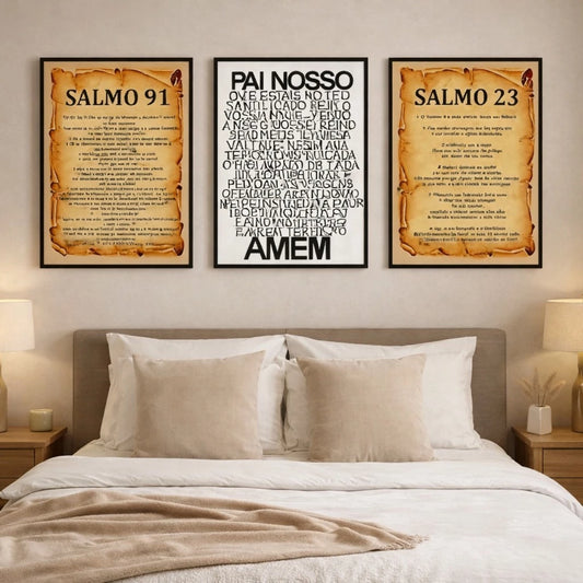 Trio Quadros Religiosos Salmos e Pai Nosso Fé e Proteção NOXHome