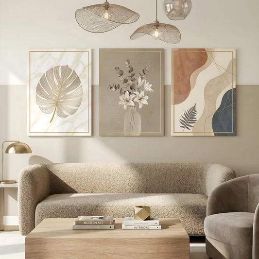 Kit 3 Quadros Decorativos Mármore Costela de Adão Dourado NOXHome | Impressão 4K MDF Premium – Sala e Quarto