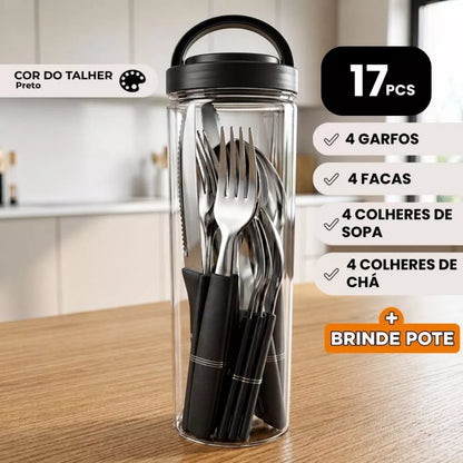 Jogo de Talheres Inox NOXHome | Cabos Anatômicos com Brinde – Kit 4, 17 ou 24 Peças