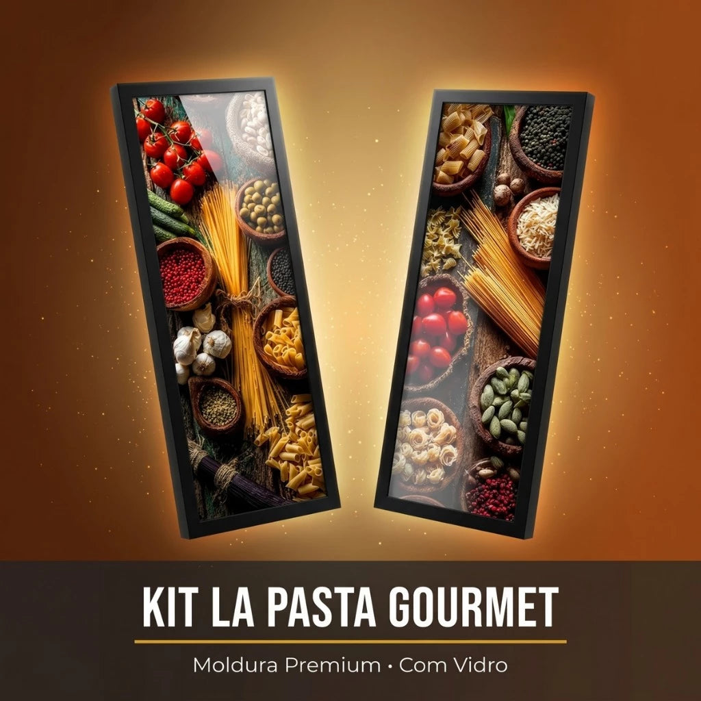 Kit 2 Quadros Verticais La Pasta Italiana 18x45 cm com Moldura e Vidro — visualização 2