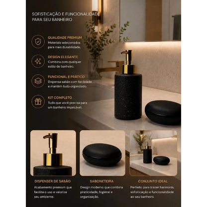 Kit Banheiro Completo NOXHome | 3 Tapetes Antiderrapantes + Saboneteira + Porta Sabonete Líquido – 5 Peças