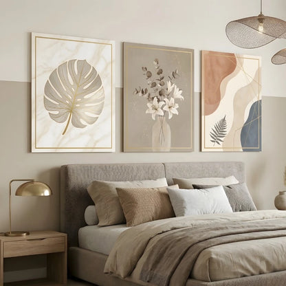 Kit 3 Quadros Decorativos Mármore Costela de Adão Dourado NOXHome | Impressão 4K MDF Premium – Sala e Quarto