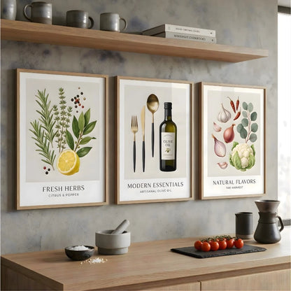 Trio Quadros Decorativos Cozinha Gourmet Ervas Aromáticas NOXHome