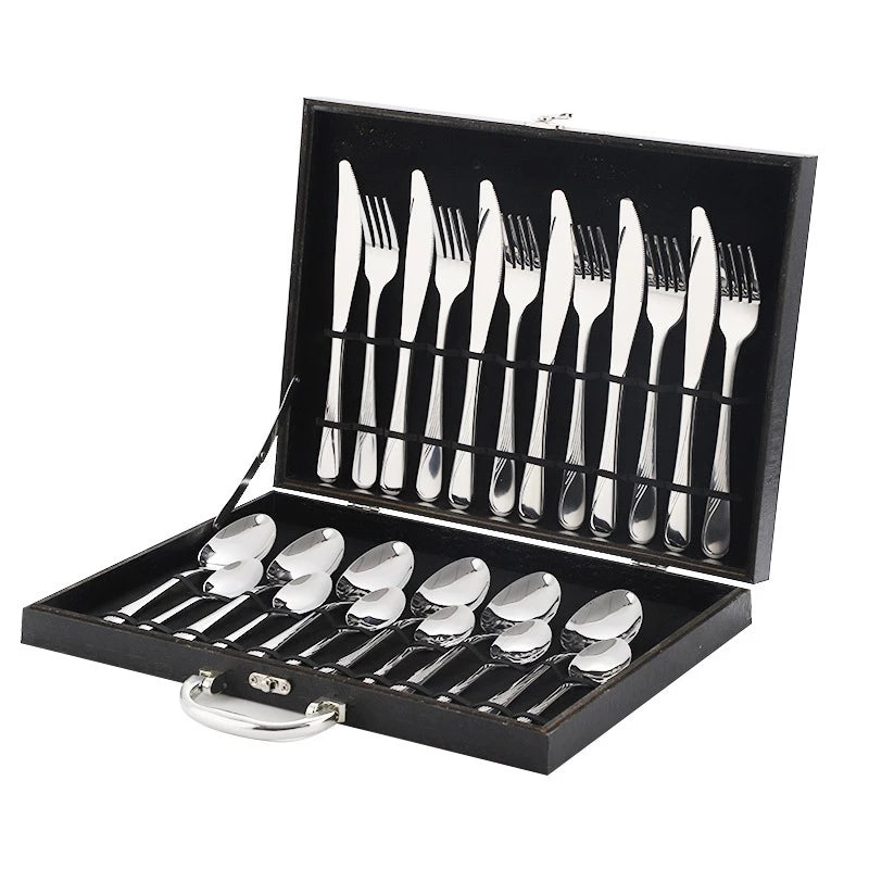 Kit Faqueiro Maleta de Talheres Inox NOXHome | Acabamento Dourado Chique 24 Peças