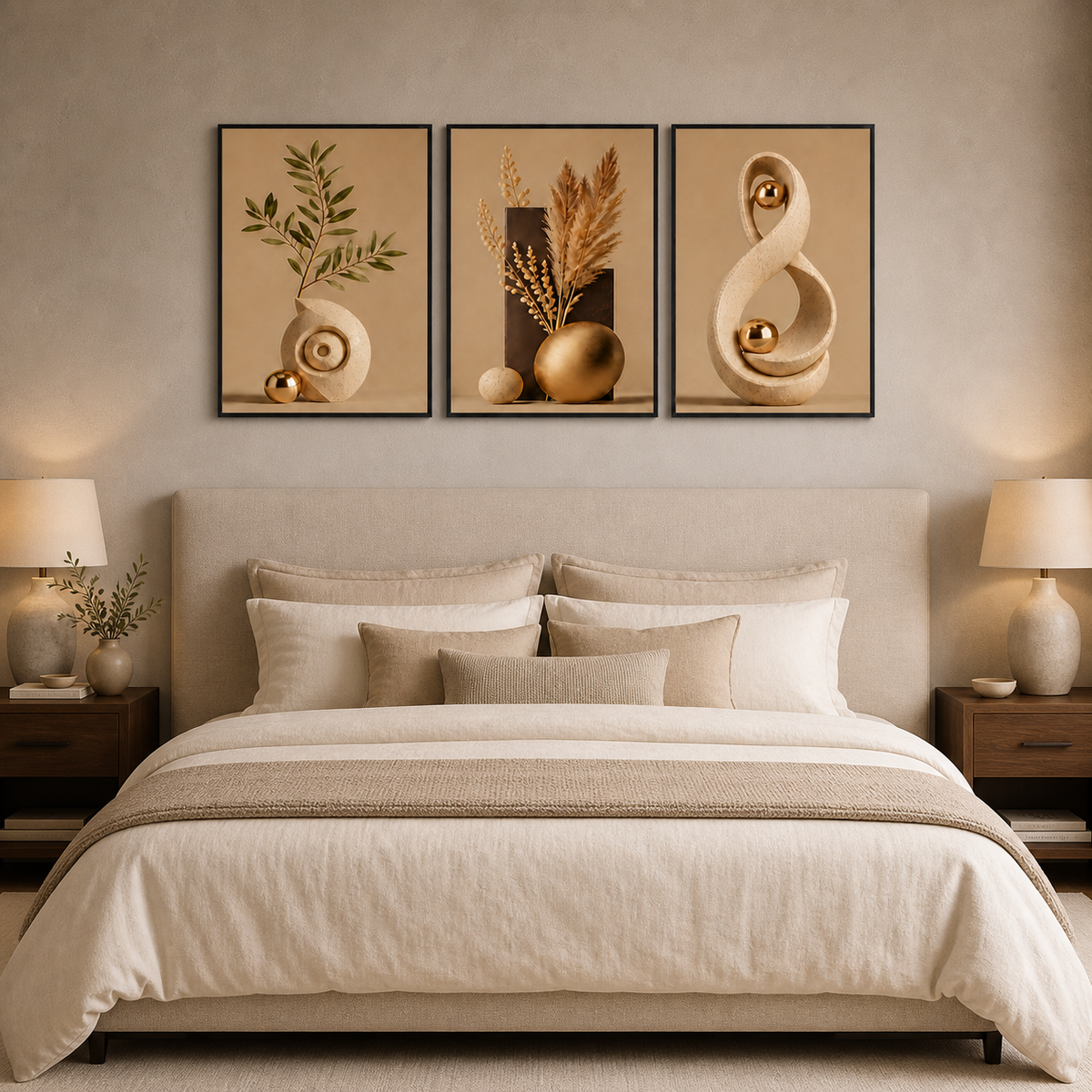 Kit 3 Quadros Decorativos Folhas Verdes em ambiente decorado - NOXHome