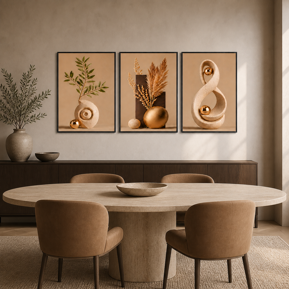 Kit 3 Quadros Decorativos Folhas Verdes em ambiente decorado - NOXHome