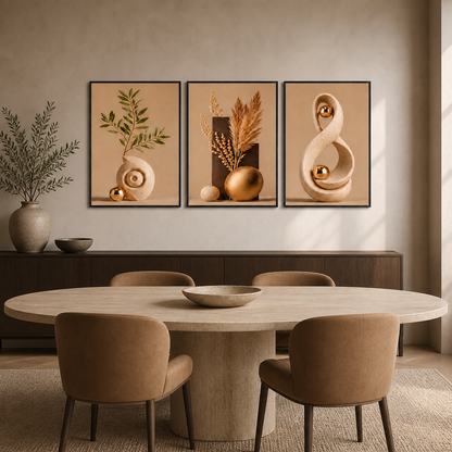 Kit 3 Quadros Decorativos Folhas Verdes em ambiente decorado - NOXHome