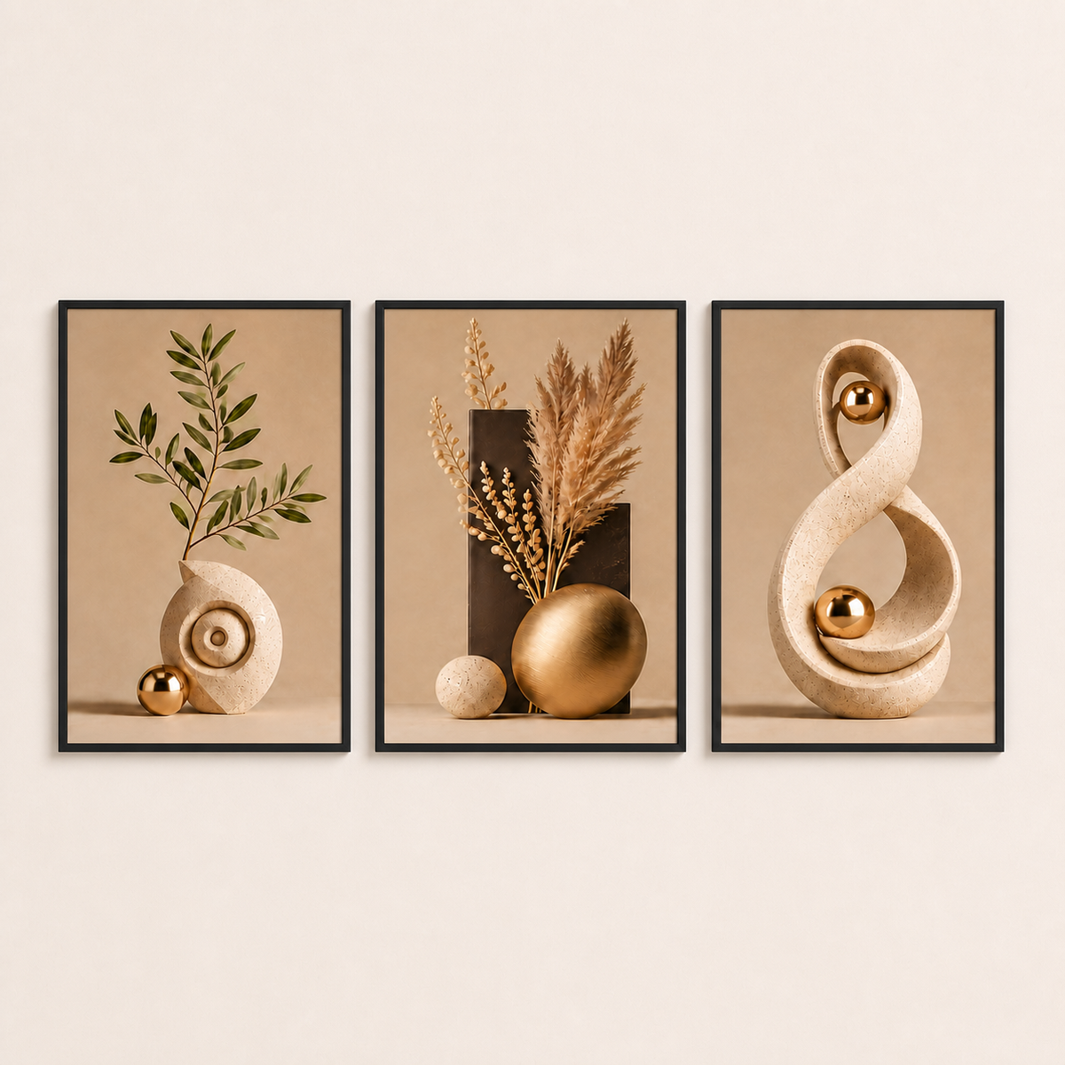 Kit 3 Quadros Decorativos Folhas Verdes em ambiente decorado - NOXHome