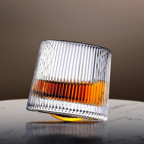 Jogo de Copos de Whisky NOXHome | Vidro Canelado com Fundo Giratório 170ml – Kit 6 Peças