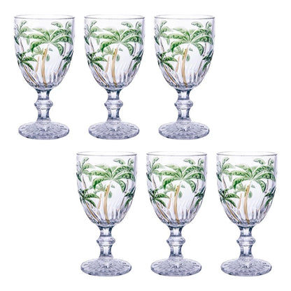 Jogo de Copos e Taças Palm Tree NOXHome | Cristal Pintado à Mão 350ml – Kit 6 Peças