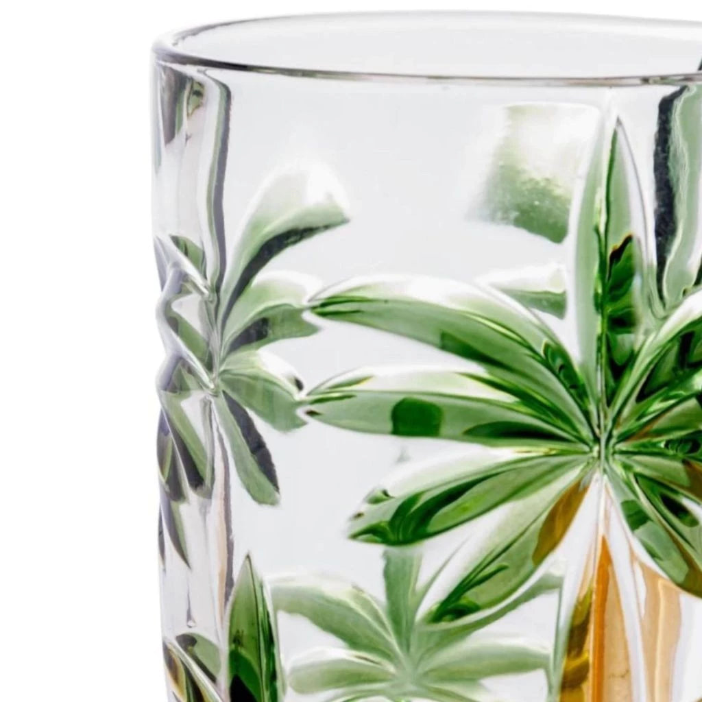 Jogo de Copos e Taças Palm Tree NOXHome | Cristal Pintado à Mão 350ml – Kit 6 Peças
