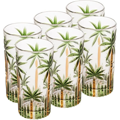 Jogo de Copos e Taças Palm Tree NOXHome | Cristal Pintado à Mão 350ml – Kit 6 Peças