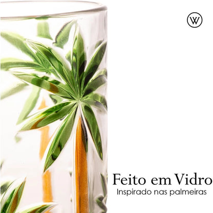 Jogo de Copos e Taças Palm Tree NOXHome | Cristal Pintado à Mão 350ml – Kit 6 Peças