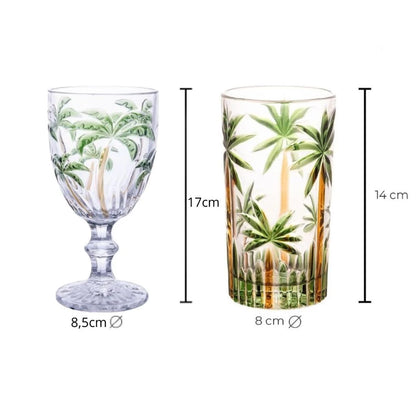 Jogo de Copos e Taças Palm Tree NOXHome | Cristal Pintado à Mão 350ml – Kit 6 Peças