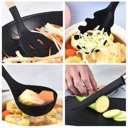 Kit Utensílios de Cozinha NOXHome | Silicone com Cabo de Bambu – 12 Peças