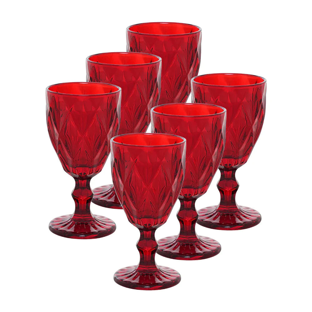 Jogo de Taças de Vinho Diamond NOXHome | Vidro Colorido 340ml – Kit 6 Peças