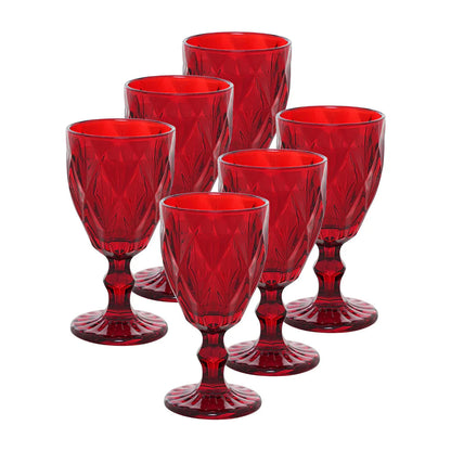 Jogo de Taças de Vinho Diamond NOXHome | Vidro Colorido 340ml – Kit 6 Peças