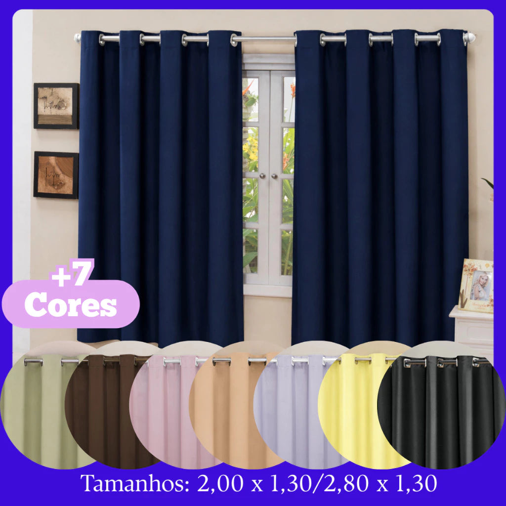 Cortina Blackout PVC 100% NOXHome | Corta Luz Quarto e Sala – Ilhós Cromados