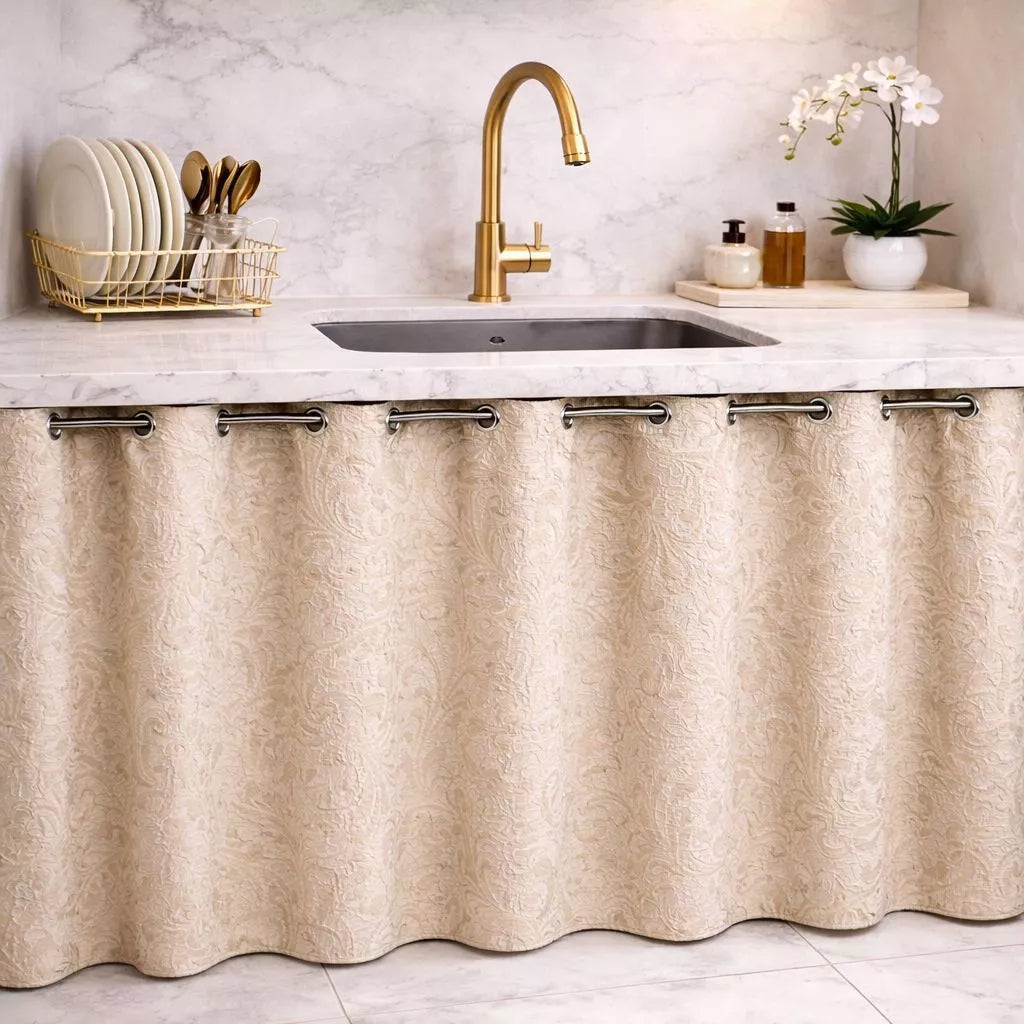 Cortina de Pia para Cozinha NOXHome | PVC Impermeável Decorativa 1,40x0,90m