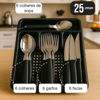 Jogo de Talheres Inox NOXHome | Cabos Anatômicos com Brinde – Kit 4, 17 ou 24 Peças