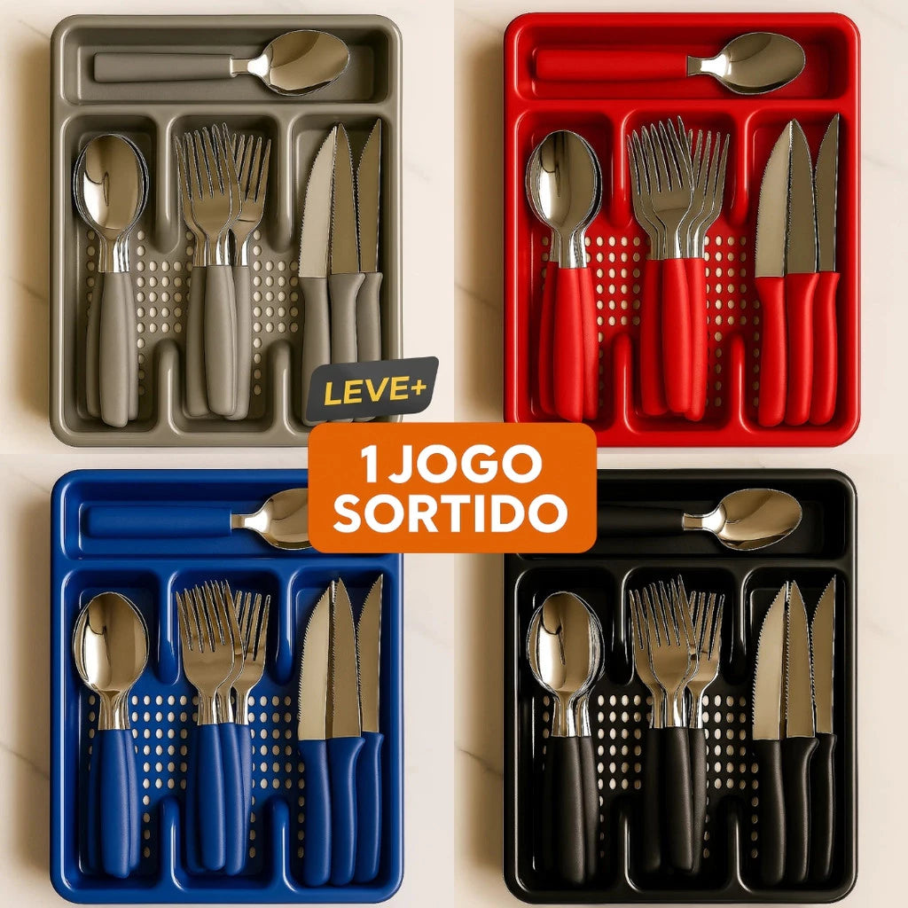 Jogo de Talheres Inox NOXHome | Cabos Anatômicos com Brinde – Kit 4, 17 ou 24 Peças